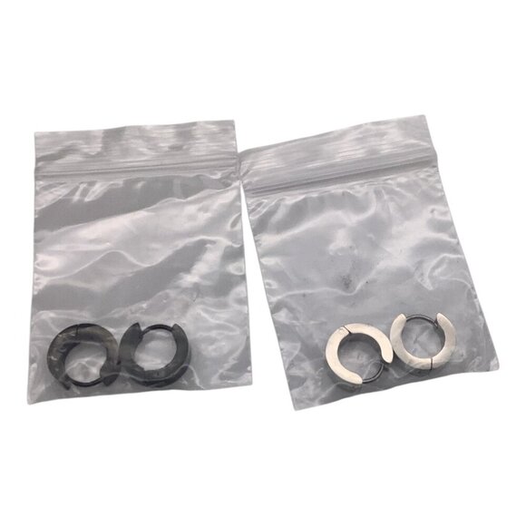 Stainless Steel Men's Classic Huggie Hoop Earrings Set Black Gold Silver - Picture 3 of 5